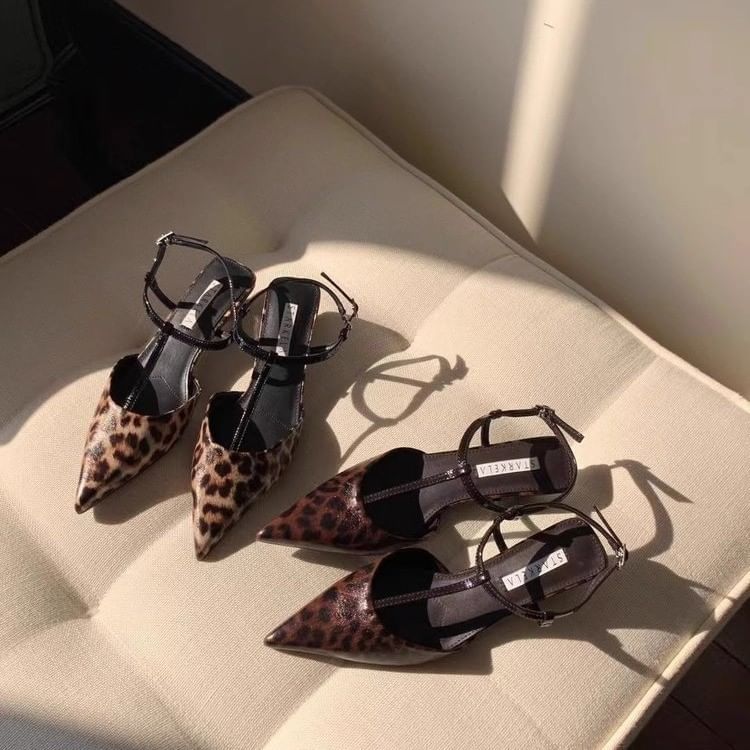 Leopard Print Pointed Toe Slingback Sandals
