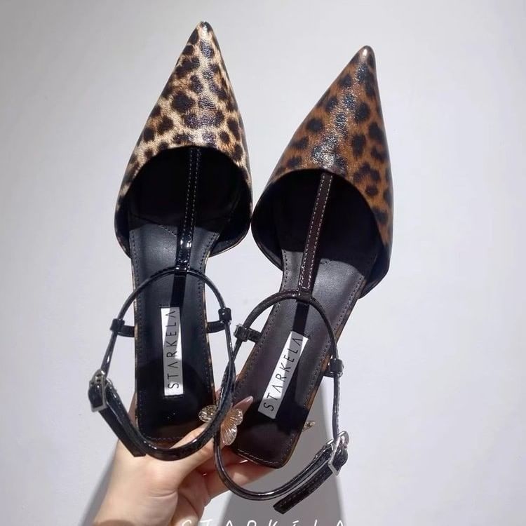 Leopard Print Pointed Toe Slingback Sandals