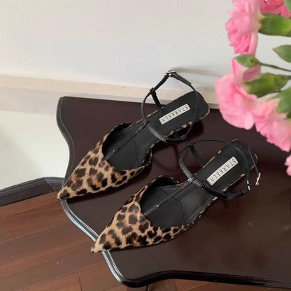 Leopard Print Pointed Toe Slingback Sandals