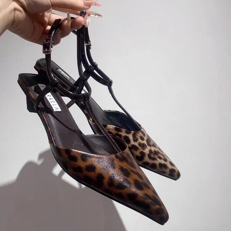Leopard Print Pointed Toe Slingback Sandals