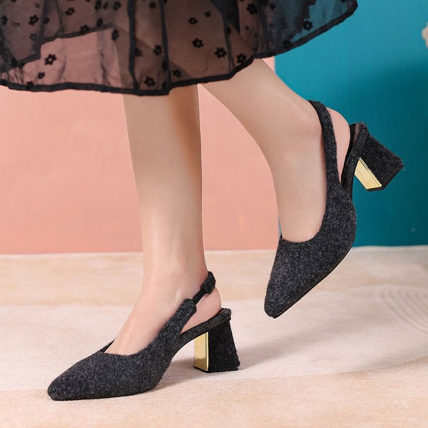 Slingback Block Pointed Heel Toe Pumps