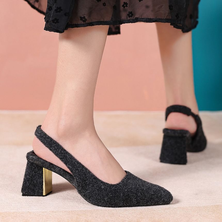 Slingback Block Pointed Heel Toe Pumps