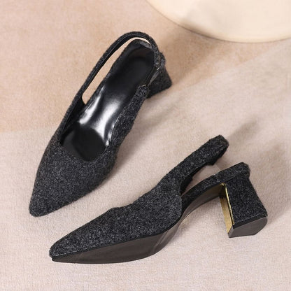 Slingback Block Pointed Heel Toe Pumps