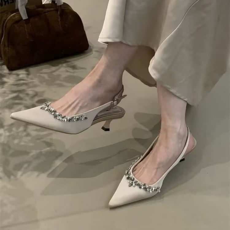 Pumps Rhinestone Toe Stiletto Slingback Pointed Heel