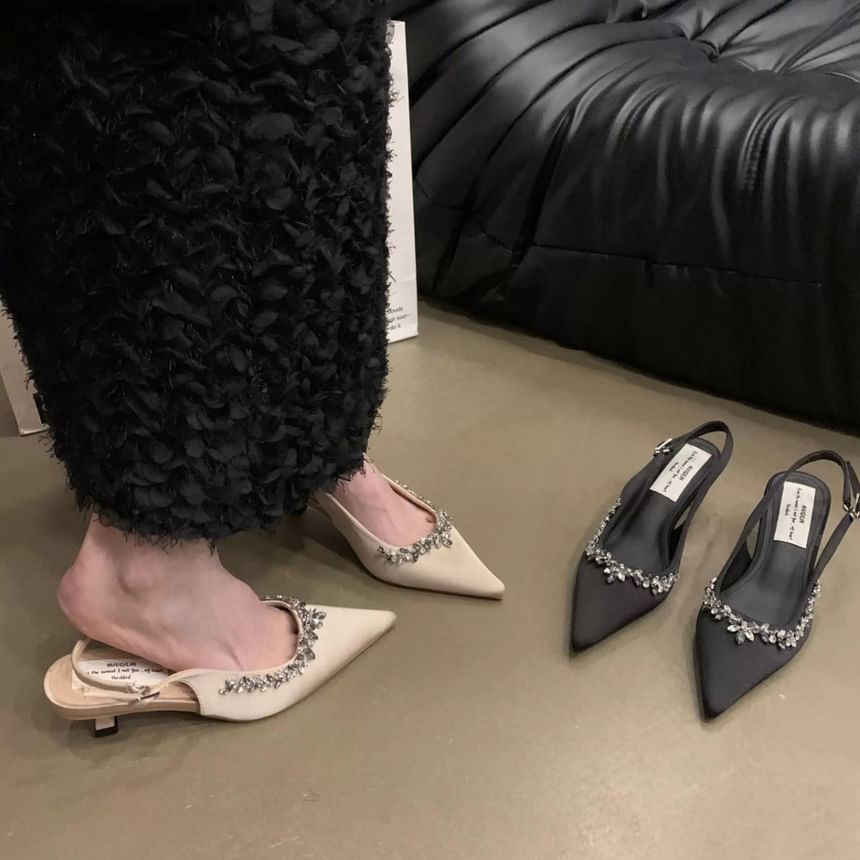 Pumps Rhinestone Toe Stiletto Slingback Pointed Heel