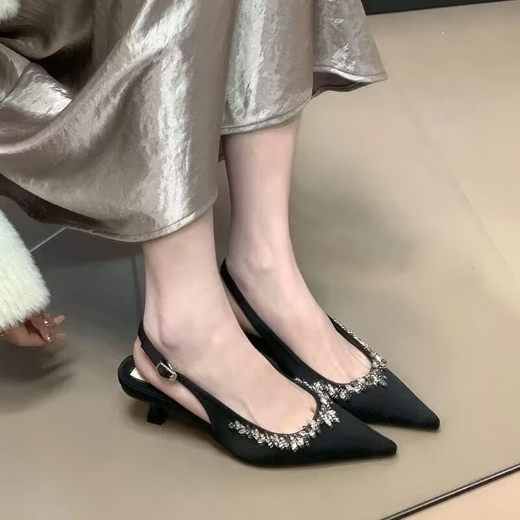 Pumps Rhinestone Toe Stiletto Slingback Pointed Heel