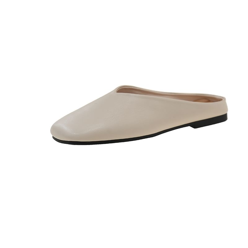 Metallic Mules Toe Square Faux Leather