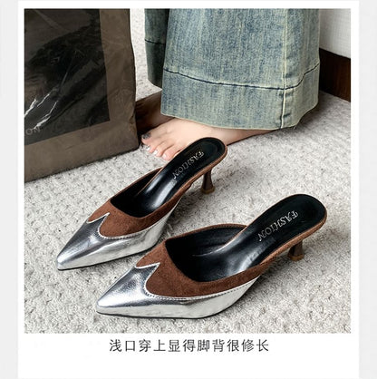 Toe Mules Tone Two Pointed Heel Stiletto