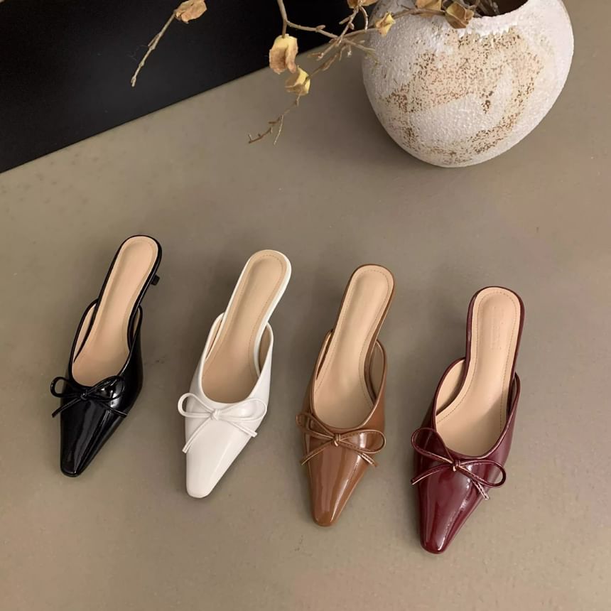 Mules Stiletto Bow Heel Toe Pointed