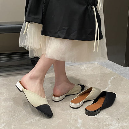 Flat Mules Two-Tone Knit