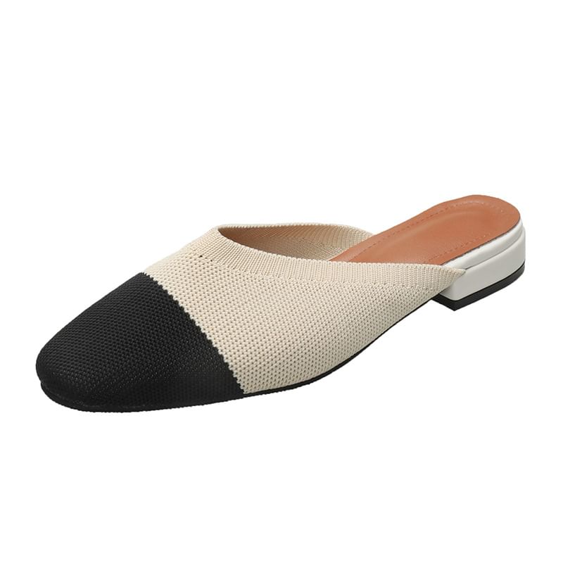 Flat Mules Two-Tone Knit