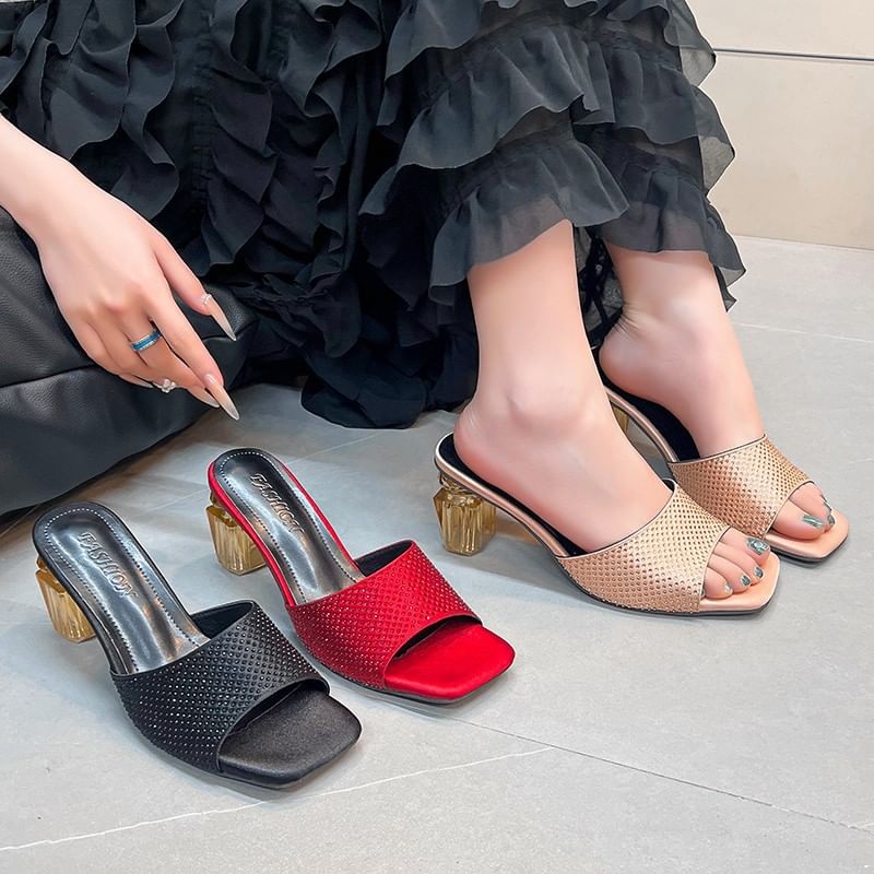 Heel Block Sandals Plain Slide
