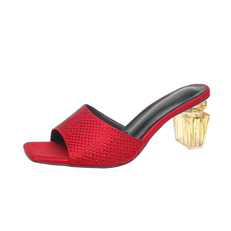 Heel Block Sandals Plain Slide