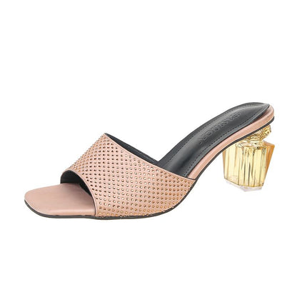 Heel Block Sandals Plain Slide
