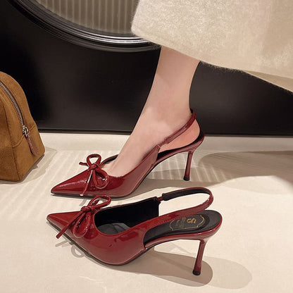 Sandals Slingback Stiletto Pointed Heel Toe Bow