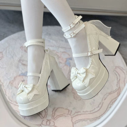 Bow Shoes Platform Jane Heel Mary Chunky