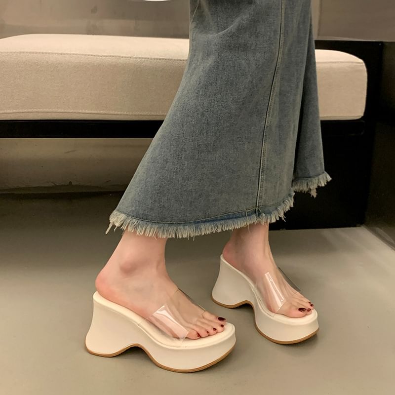 Sandals Slide Platform Panel PVC Wedge Heel