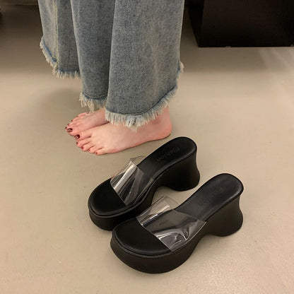 Sandals Slide Platform Panel PVC Wedge Heel