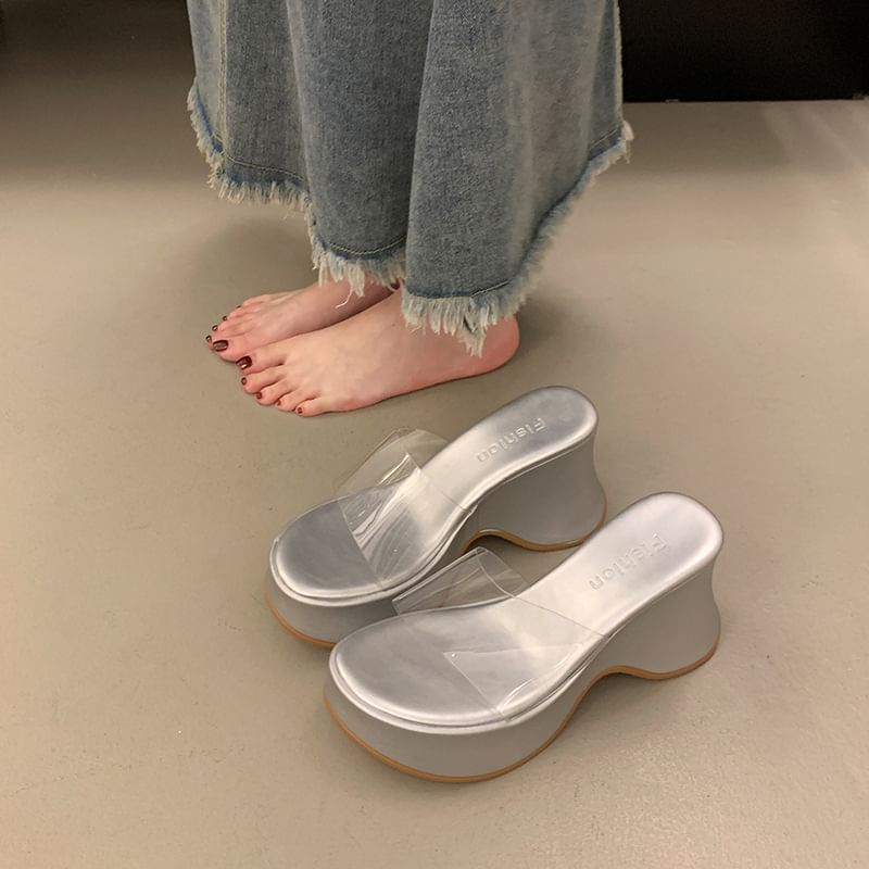 Sandals Slide Platform Panel PVC Wedge Heel