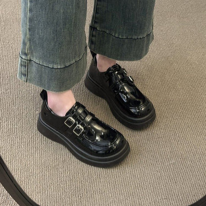 Leather Faux Loafers Platform Buckled