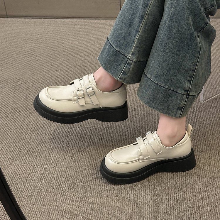Leather Faux Loafers Platform Buckled