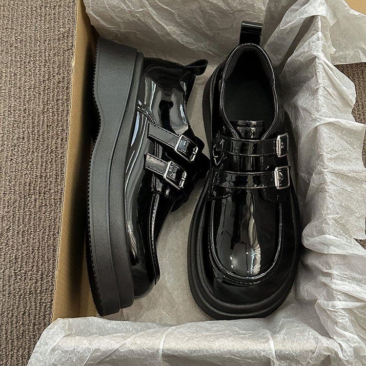 Leather Faux Loafers Platform Buckled