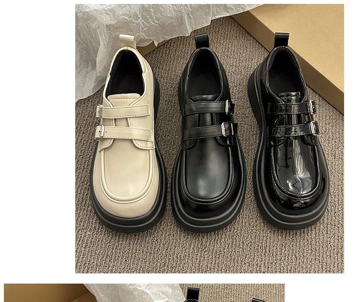 Leather Faux Loafers Platform Buckled