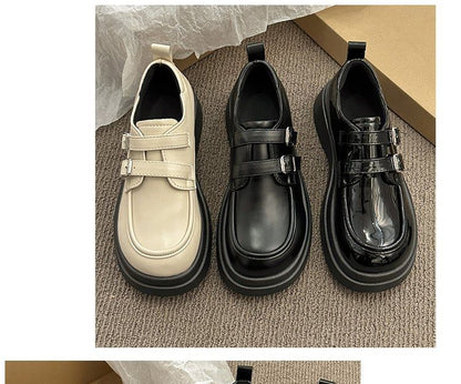 Leather Faux Loafers Platform Buckled