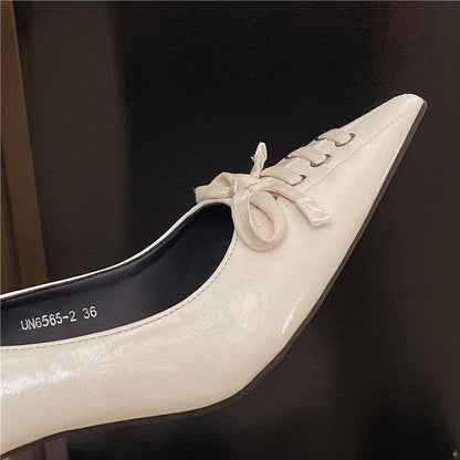 Lace-Up Heel Pumps Pointed High Toe