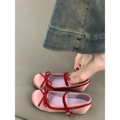 Bow Two Tone Hidden Wedge Heel Mary Jane Shoes