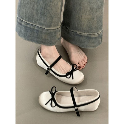 Bow Two Tone Hidden Wedge Heel Mary Jane Shoes