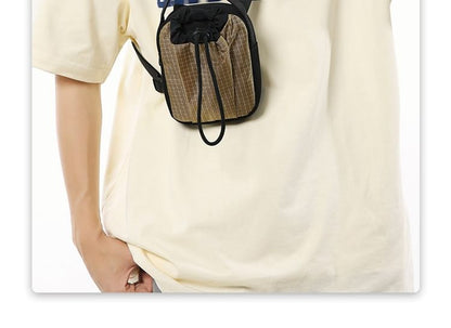 Mobile Phone Drawstring Crossbody Plaid Nylon Bag