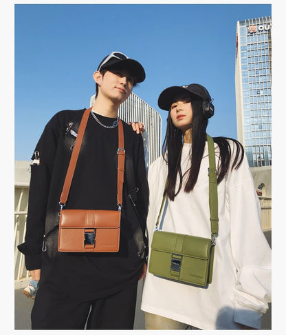 Buckled Crossbody Flap Faux Bag Plain Leather