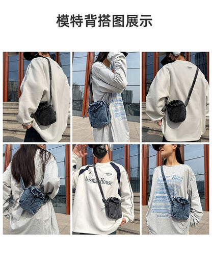 Drawstring Crossbody Denim Phone Mobile Bag