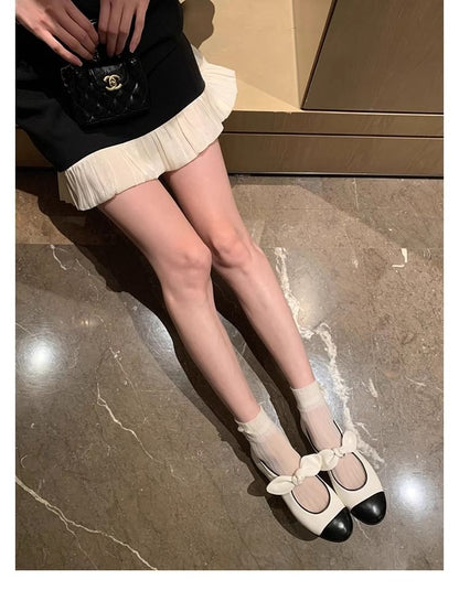 Tone Leather Faux Two Flats Bow Ballet