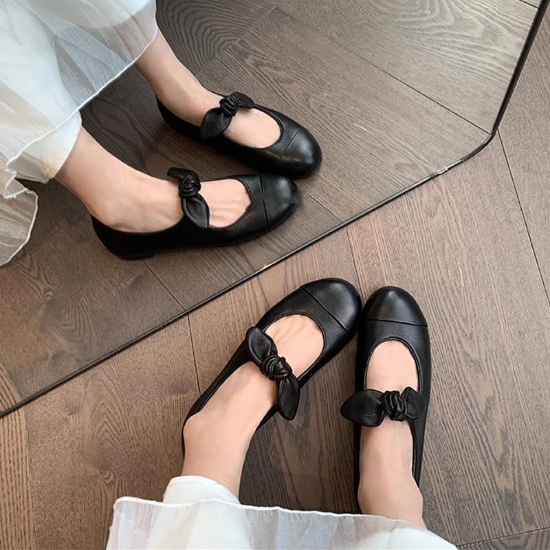 Tone Leather Faux Two Flats Bow Ballet
