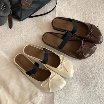 Sample Faux Leather Plain Bow Ballet Flats