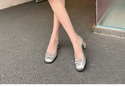 Plain Mid Bow Heel Sandals Slingback