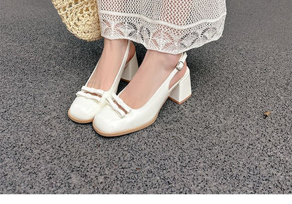 Plain Mid Bow Heel Sandals Slingback