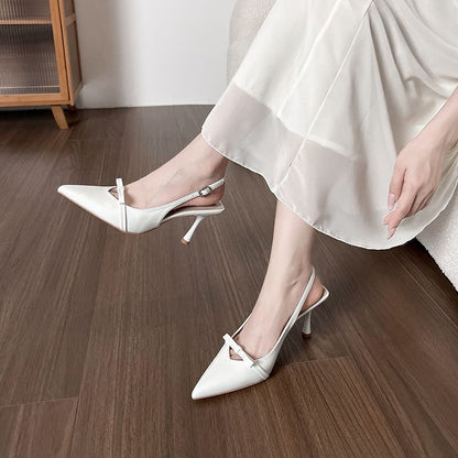 Bow Sandals Pointy Plain Slingback Heel High