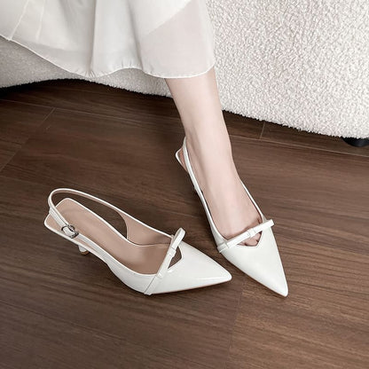 Bow Sandals Pointy Plain Slingback Heel High
