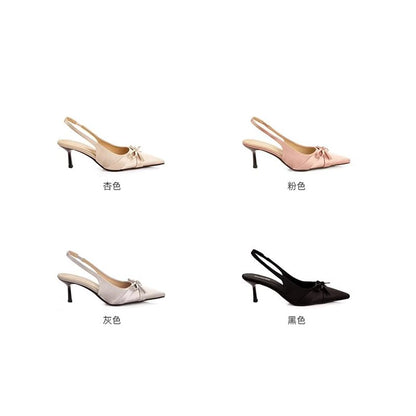 Pointy Slingback Heel Sandals High Plain Bow