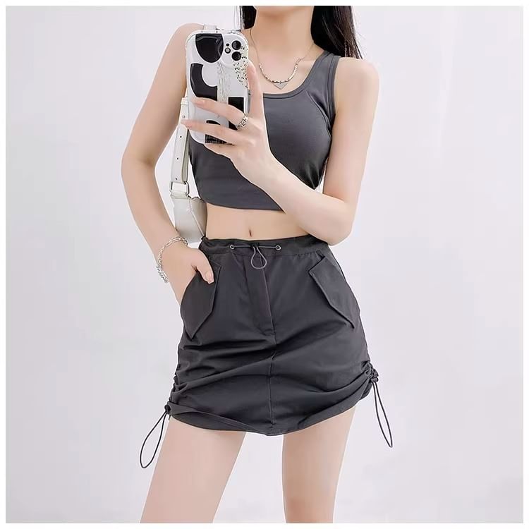 Waist Plain A-Line Skirt High Mini