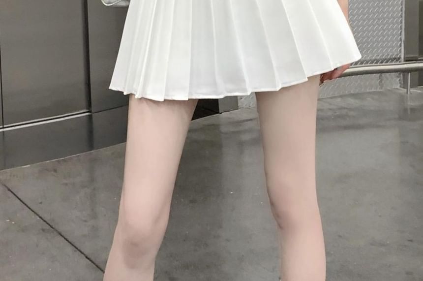 Skirt A-Line Pleated Mini Rise Belted Plain High
