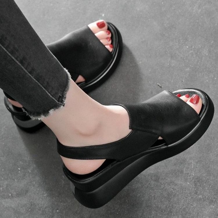 Sandals Plain Leather Wedge Heel Faux Slingback