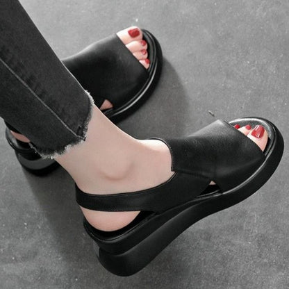 Sandals Plain Leather Wedge Heel Faux Slingback
