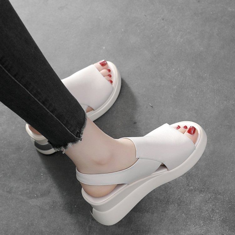 Sandals Plain Leather Wedge Heel Faux Slingback