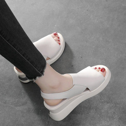 Sandals Plain Leather Wedge Heel Faux Slingback
