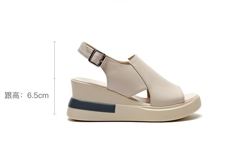 Sandals Plain Leather Wedge Heel Faux Slingback