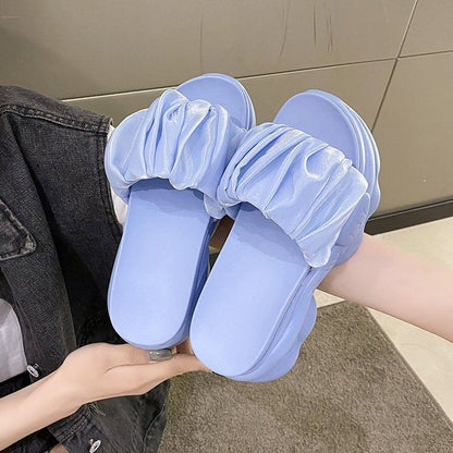 Platform Slide Ruched Plain Sandals